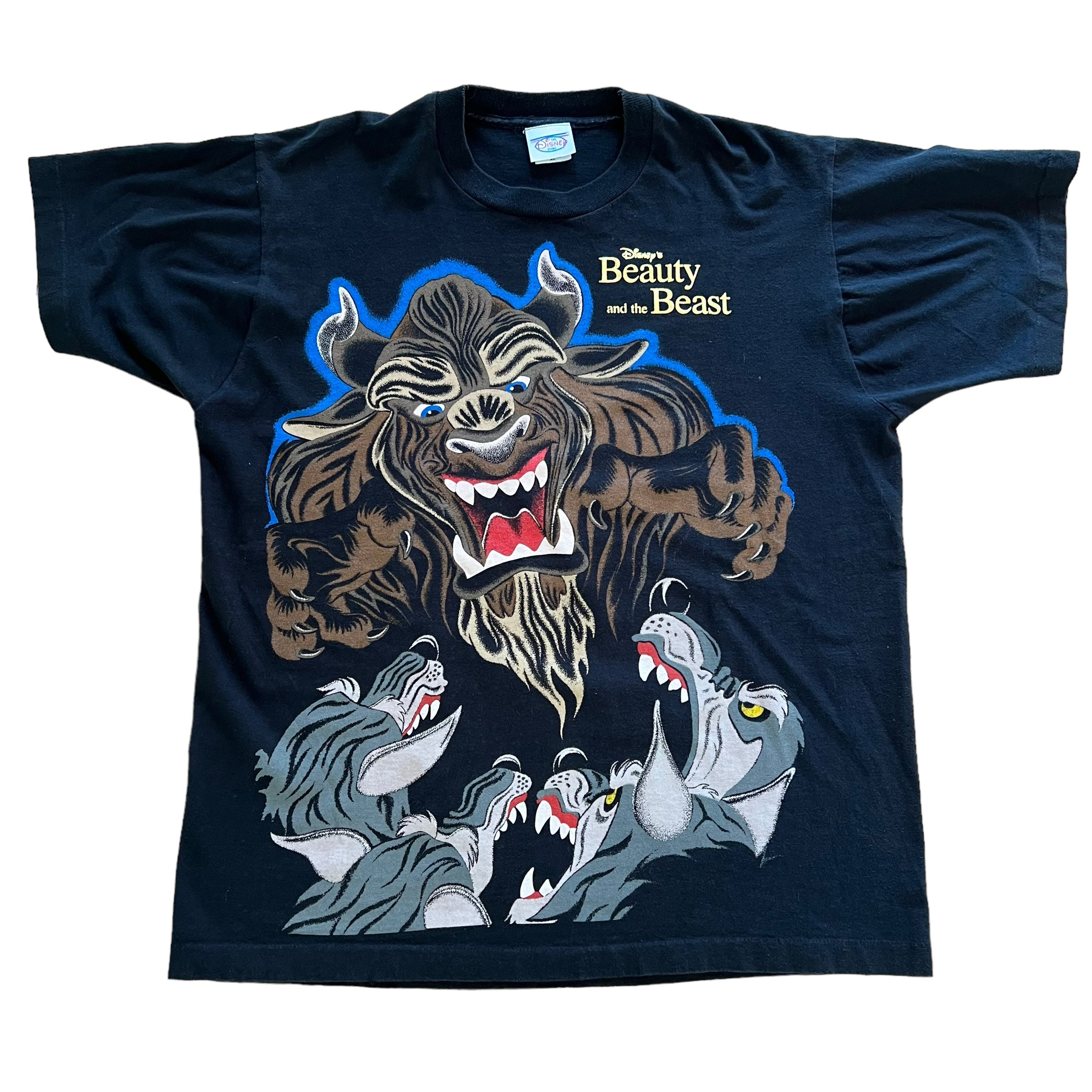 Vintage Disney Store Beauty and The Beast Wolves Big Graphic Shirt