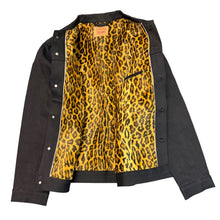 Load image into Gallery viewer, Supreme Levi’s Black Trucker Denim Jacket Leopard Print Lined Orange Tab Sz XL 2012