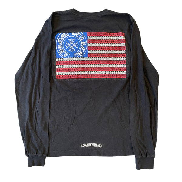 CHROME HEARTS American Flag T Shirt Black L/S Pre-Owned S