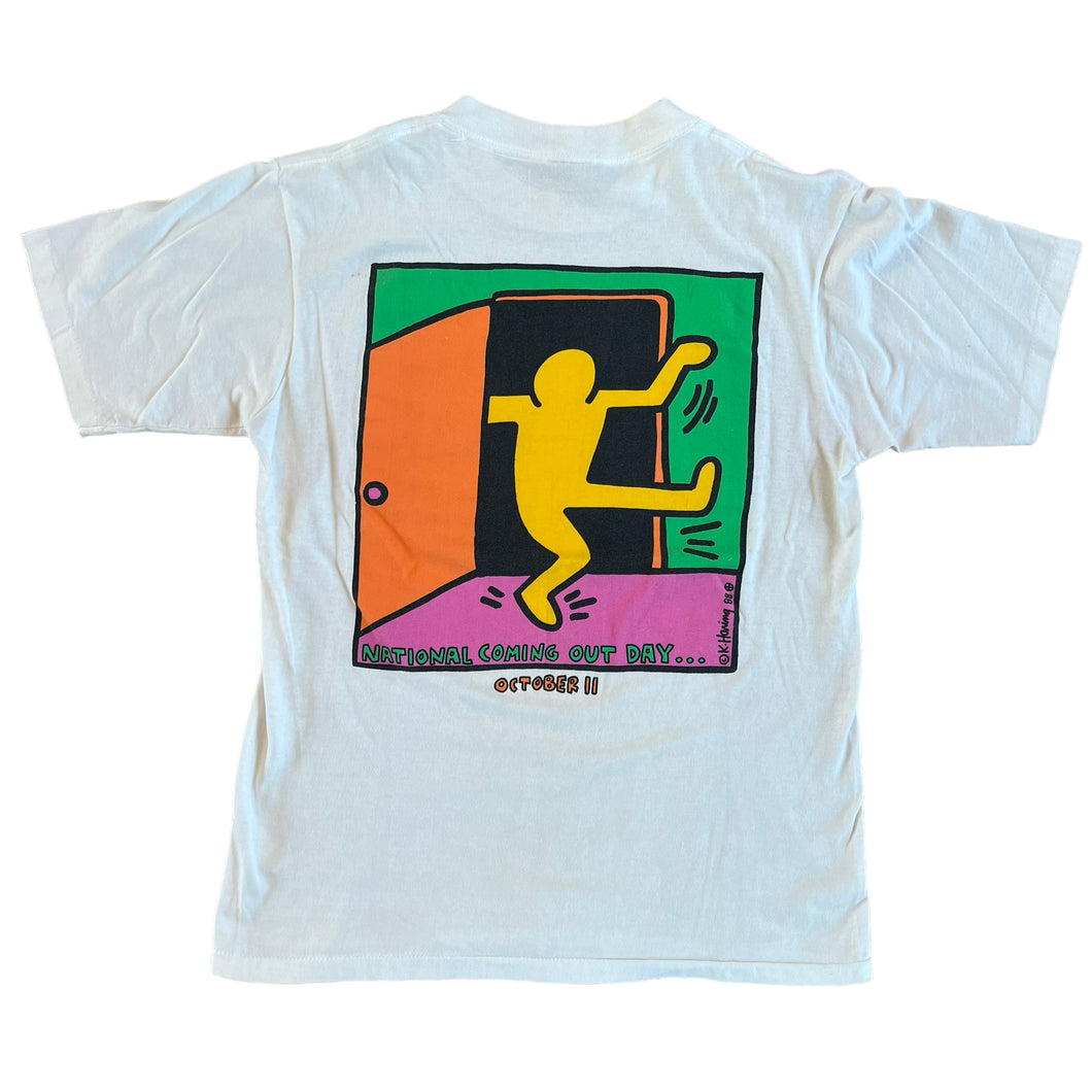 Vintage ONEITA Keith Haring 1998 National Coming Out Day Graphic Art T Shirt 90s L