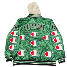 Load image into Gallery viewer, NEW Supreme Champion Hooded Satin Varsity Jacket Kelly Green Sz XL
