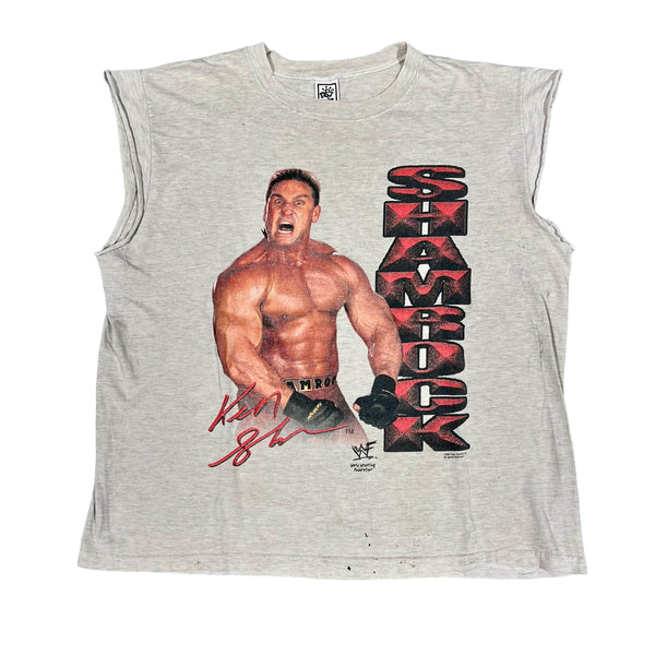 Vintage 1998 Ken Shamrock WWF WWE Wrestling Photo Shirt Cut Sleeves Savvy XL