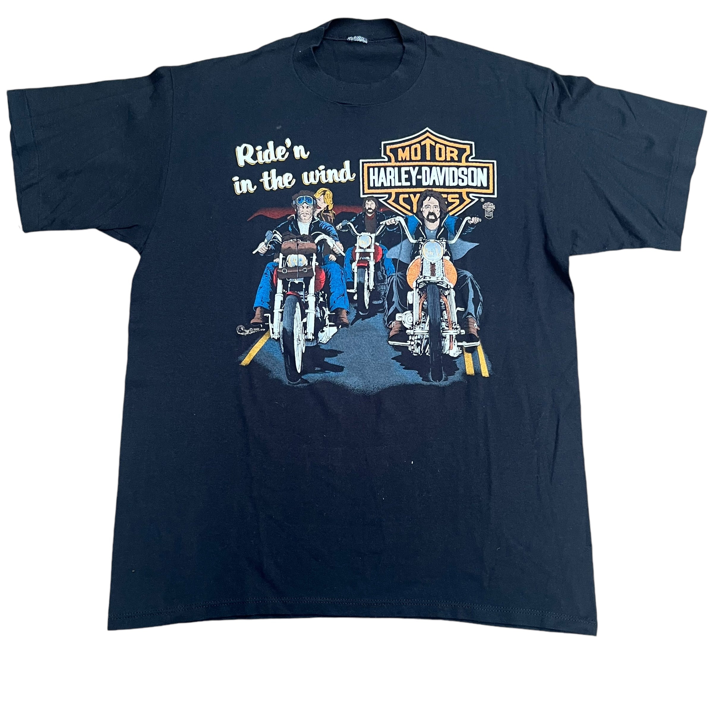 Vintage HARLEY DAVIDSON Ride'n in the Wind Hawaiian Hawgs 1986 T