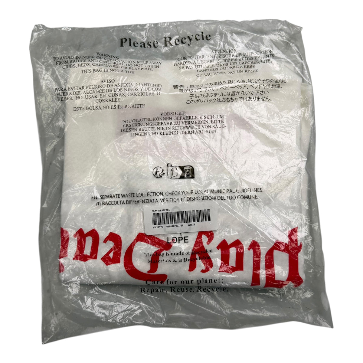 New Supreme Play Dead Tee White Sz L – Reset Web Store