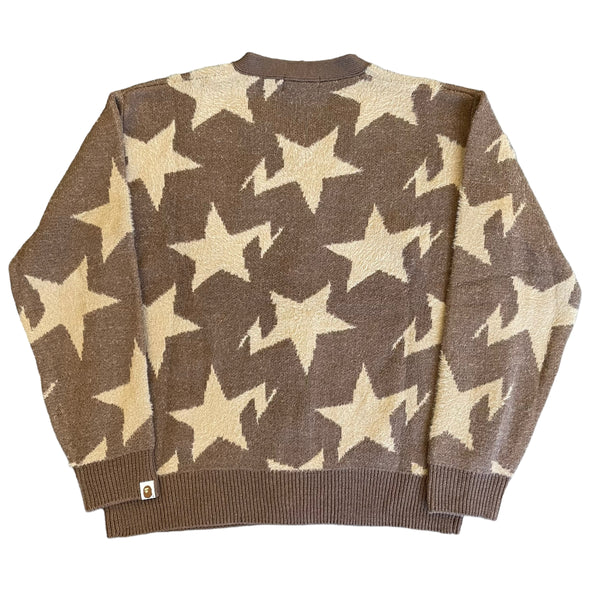 A BATHING APE Bape Sta Pattern Relaxed Fit Knit Cardigan Sweater NWT S