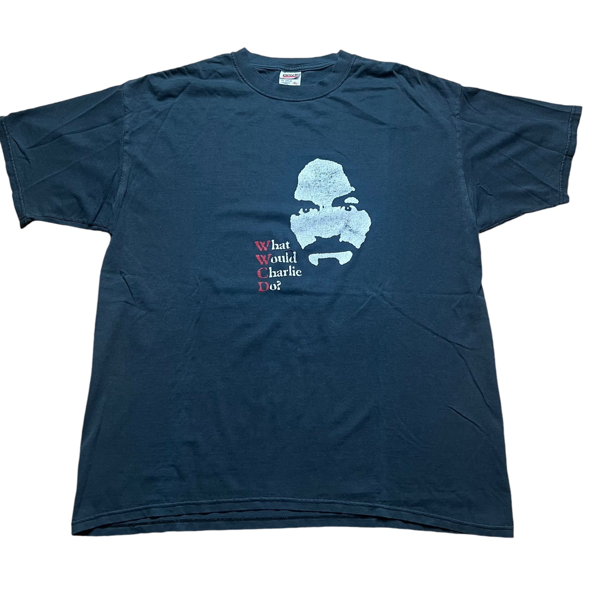 Vintage ANVIL Charles Manson What Would Charlie Do T Shirt 90s Serial