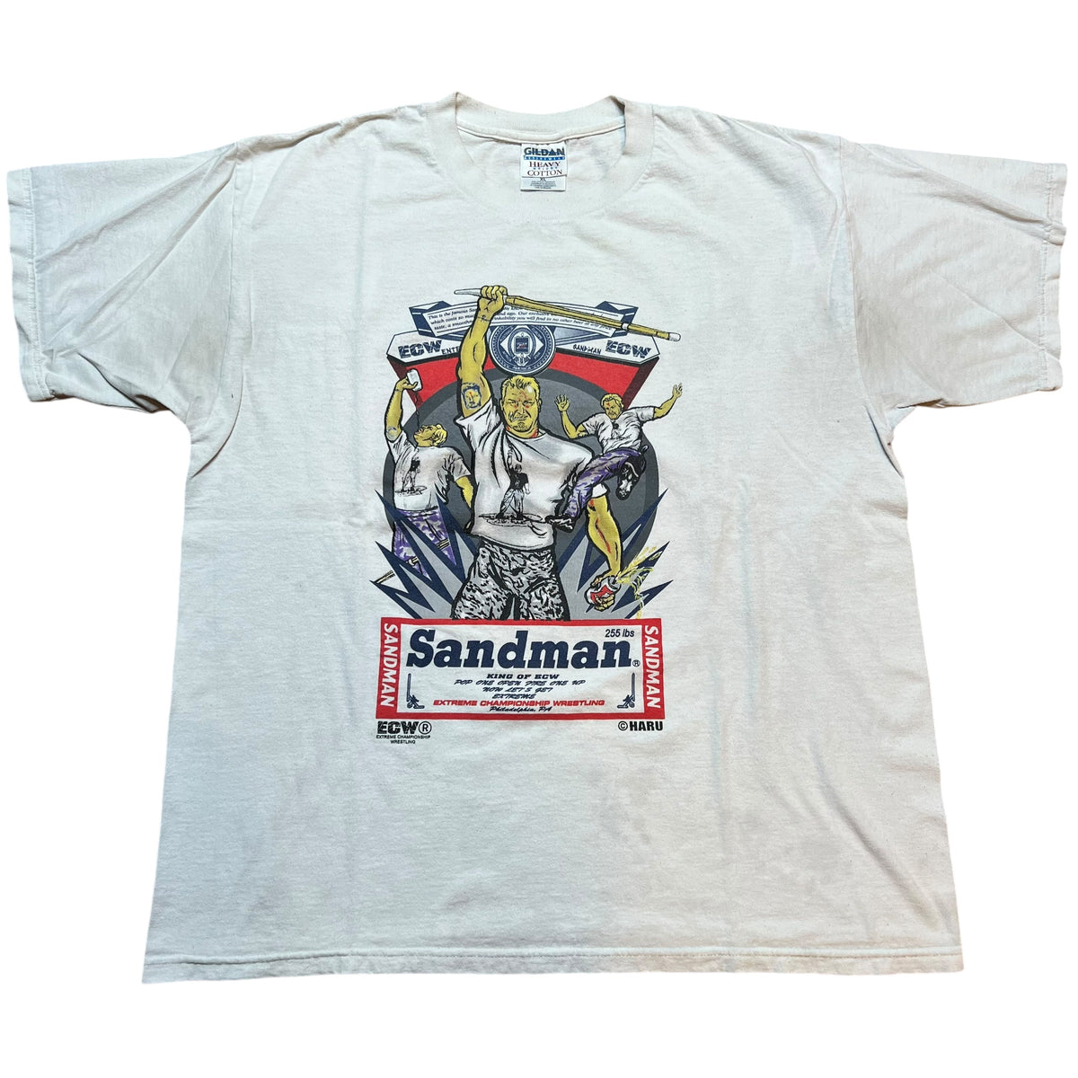 Vintage Sandman Blood Sweat Beers ECW Wrestling T Shirt 90s White XL