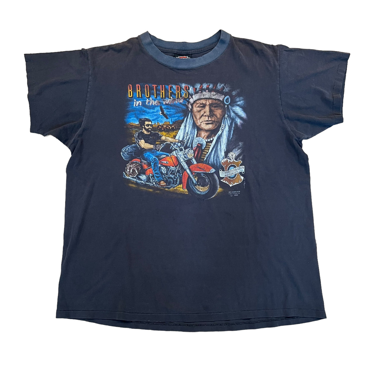 Vintage 3D EMBLEM Harley Davidson Brothers In The Wind 1990 T