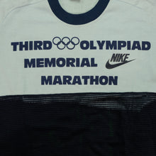 Load image into Gallery viewer, Vintage NIKE Sportswear Third Olympiad Memorial Marathon Mesh T Shirt 70s 80s Navy Blue NWT M
