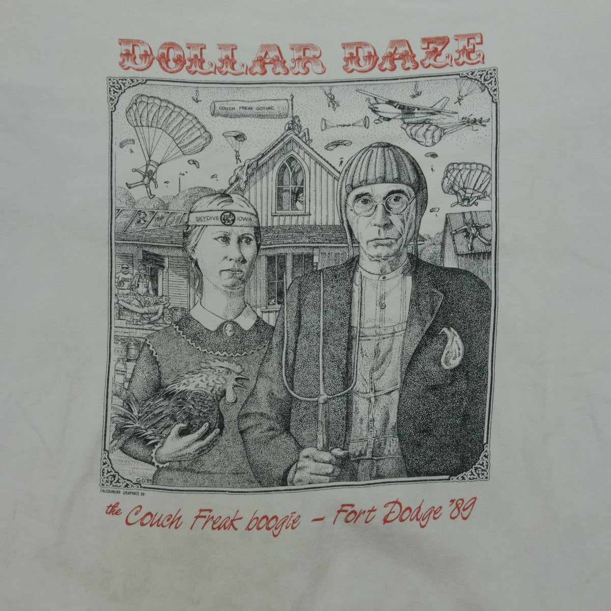 Vintage 1989 Dollar Daze Couch Freak Boogie Skydiving American Gothic