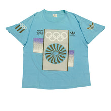 Load image into Gallery viewer, Vintage ADIDAS Stockholm 1912 München 1972 Summer Olympics T Shirt 80s 90s Blue L