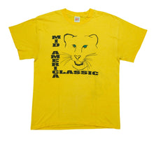 Load image into Gallery viewer, Vintage NIKE Mid America Classic Spell Out Swoosh Big Cat Graphic T Shirt 80s 90s Yellow XL
