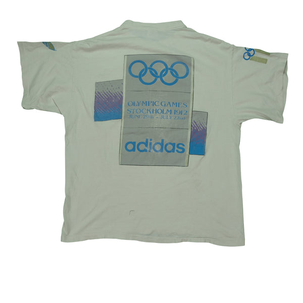 Vintage ADIDAS Stockholm 1912 Munich 1972 Olympic Games T Shirt 80s 90s White M