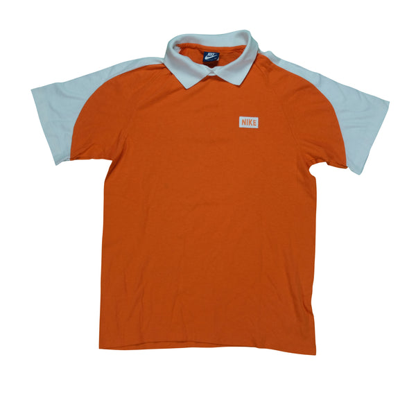 Vintage NIKE Box Logo Spell Out Ringer Polo Shirt 80s Orange M