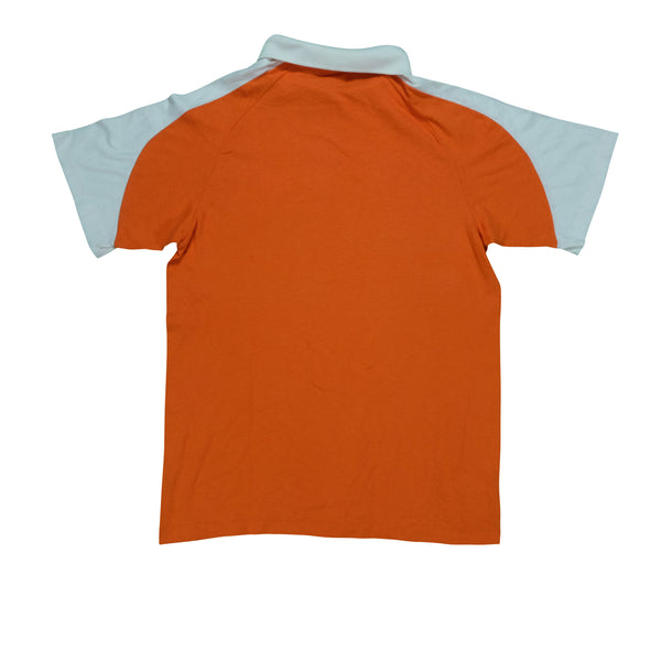 Vintage NIKE Box Logo Spell Out Ringer Polo Shirt 80s Orange M