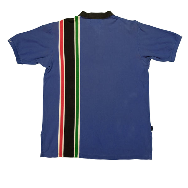 Vintage POLO SPORT Sport Ralph Lauren P Patch Striped 1/4 Zip Polo Shirt 90s Blue L