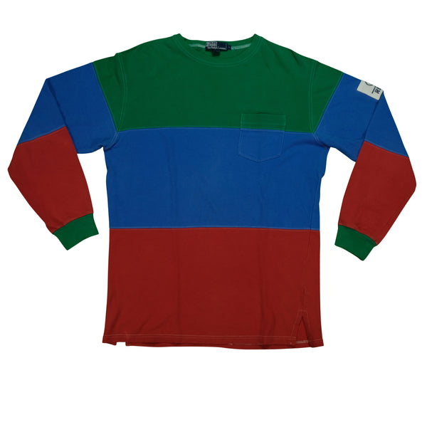 Vintage POLO RALPH LAUREN Spell Out RL-93 Stadium Color Block Sweatshirt 90s Red Blue Green L