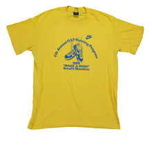 Load image into Gallery viewer, Vintage NIKE Make A Wish Benefit Marathon Spell Out Swoosh 1986 T Shirt 80s Yellow XL