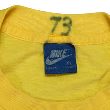 Load image into Gallery viewer, Vintage NIKE Make A Wish Benefit Marathon Spell Out Swoosh 1986 T Shirt 80s Yellow XL