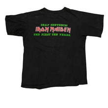 Load image into Gallery viewer, Vintage Iron Maiden Deaf Sentence The First Ten Years Christmas Santa 1990 Tour T Shirt 90s Black