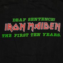 Load image into Gallery viewer, Vintage Iron Maiden Deaf Sentence The First Ten Years Christmas Santa 1990 Tour T Shirt 90s Black