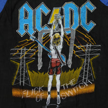 Load image into Gallery viewer, Vintage AC/DC Flick of the Switch Album 1983 Tour Raglan T Shirt 80s Black Blue XL