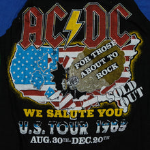 Load image into Gallery viewer, Vintage AC/DC Flick of the Switch Album 1983 Tour Raglan T Shirt 80s Black Blue XL