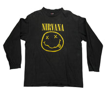 Load image into Gallery viewer, Vintage GIANT Nirvana Smiley Face Long Sleeve T Shirt 90s Black XL