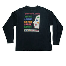 Load image into Gallery viewer, Vintage CROSS COLOURS Think Look Listen Speak Clothing Without Prejudice Long Sleeve T Shirt 90s Black OSFA