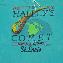 Load image into Gallery viewer, Vintage Halley's Comet Once in a Lifetime St. Louis 1986 Lightweight Hoodie Sweatshirt 80s Teal Blue