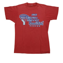 Load image into Gallery viewer, Vintage YMCA Philadelphia Distance Run Nike Spell Out Swoosh 1983 T Shirt 80s Red