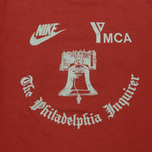 Load image into Gallery viewer, Vintage YMCA Philadelphia Distance Run Nike Spell Out Swoosh 1983 T Shirt 80s Red