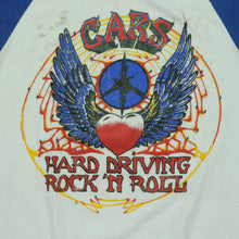 Load image into Gallery viewer, Vintage SPORTSWEAR The Cars Hard Driving Rock N' Roll Tour Raglan T Shirt 80s White Blue L
