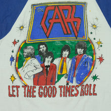 Load image into Gallery viewer, Vintage SPORTSWEAR The Cars Hard Driving Rock N' Roll Tour Raglan T Shirt 80s White Blue L