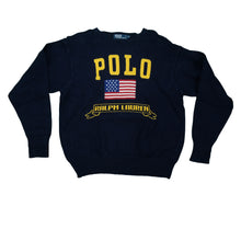Load image into Gallery viewer, Vintage POLO RALPH LAUREN American Flag Spell Out Knit Sweater 90s Navy Blue XL

