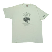 Load image into Gallery viewer, Vintage NIKE Town My Shoes Have Unlimited Mileage Reuse-A-Shoe Program Spell Out Swoosh T Shirt 80s 90s White XL