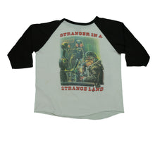 Load image into Gallery viewer, Vintage Iron Maiden Stranger in a Strange Land Make My Day 1987 Tour Raglan T Shirt 80s White Black
