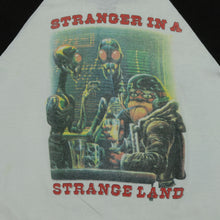 Load image into Gallery viewer, Vintage Iron Maiden Stranger in a Strange Land Make My Day 1987 Tour Raglan T Shirt 80s White Black