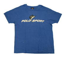 Load image into Gallery viewer, Vintage POLO SPORT Ralph Lauren Marlin Swordfish Spell Out T Shirt 90s Blue 2XL