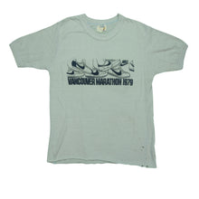 Load image into Gallery viewer, Vintage NIKE Vancouver Marathon Shoes 1979 Spell Out Swoosh T Shirt 70s Blue L
