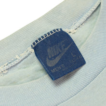 Load image into Gallery viewer, Vintage NIKE Blue Heron Run Spell Out Swoosh T Shirt 80s Blue L