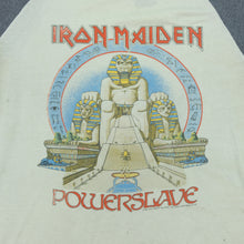 Load image into Gallery viewer, Vintage Iron Maiden Powerslave World Slavery 1985 Tour Raglan T Shirt 80s White
