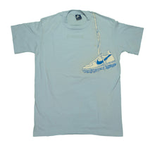 Load image into Gallery viewer, Vintage NIKE Softball Cleat Shoe Over The Shoulder Spell Out Swoosh T Shirt 80s Blue L