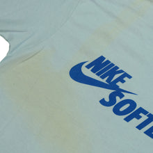 Load image into Gallery viewer, Vintage NIKE Softball Cleat Shoe Over The Shoulder Spell Out Swoosh T Shirt 80s Blue L