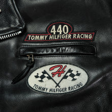 Load image into Gallery viewer, Vintage TOMMY HILFIGER Motorcycles Racing Spell Out Patches Leather Jacket 90s Biker Black M
