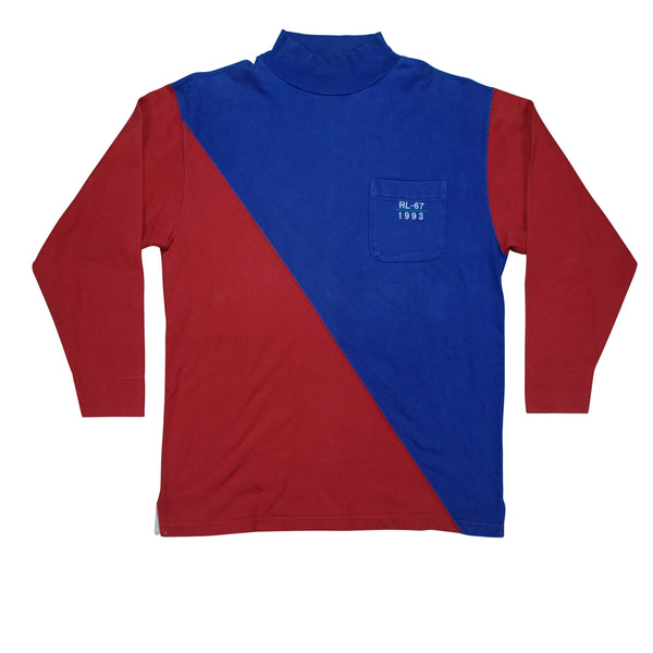 Vintage POLO RALPH LAUREN RL-67 Spell Out Color Block Split Pocket 1993 Long Sleeve T Shirt 90s Stadium Blue Red M