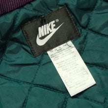 Load image into Gallery viewer, Vintage NIKE Air Spell Out Swoosh Hooded Varsity Jacket 90s Green Purple XL