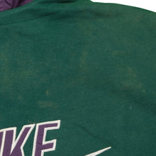 Load image into Gallery viewer, Vintage NIKE Air Spell Out Swoosh Hooded Varsity Jacket 90s Green Purple XL