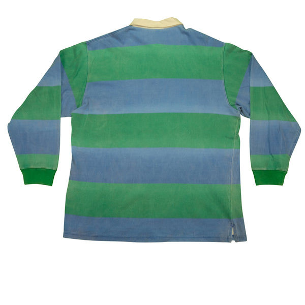 Vintage POLO RALPH LAUREN Polo Sport Spell Out Striped Long Sleeve Rugby Shirt 90s Green Blue XL