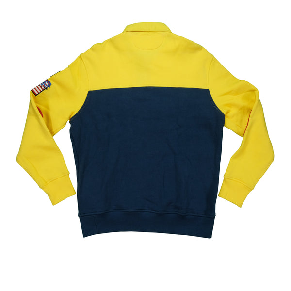 Vintage POLO RALPH LAUREN Limited Edition Snow Beach Spell Out Collared Sweatshirt 2010s Stadium Navy Yellow W/ Tags M